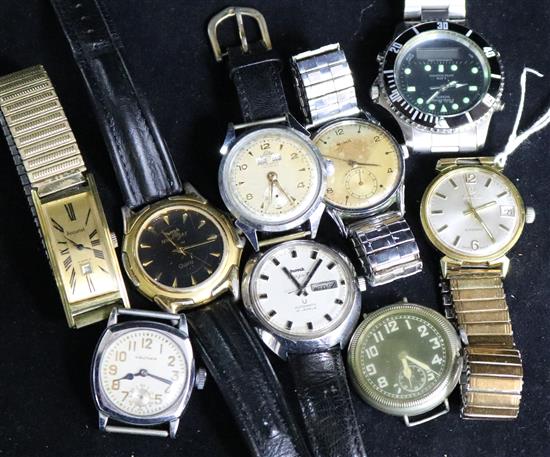 Nine assorted wrist watches including Lanco.